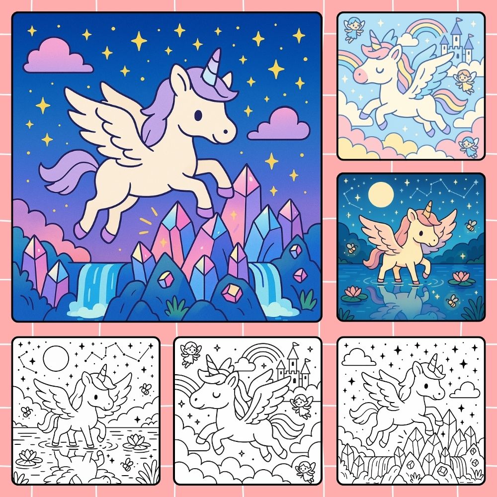 Páginas para colorir de unicórnio alado para momentos de diversão