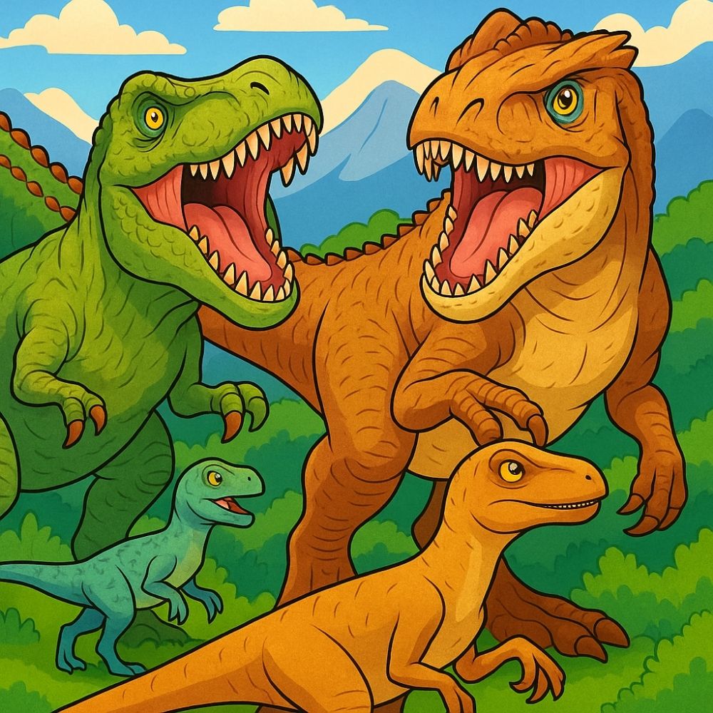 Ideias para colorir T-Rex com um par adulto e juvenis brincalhões