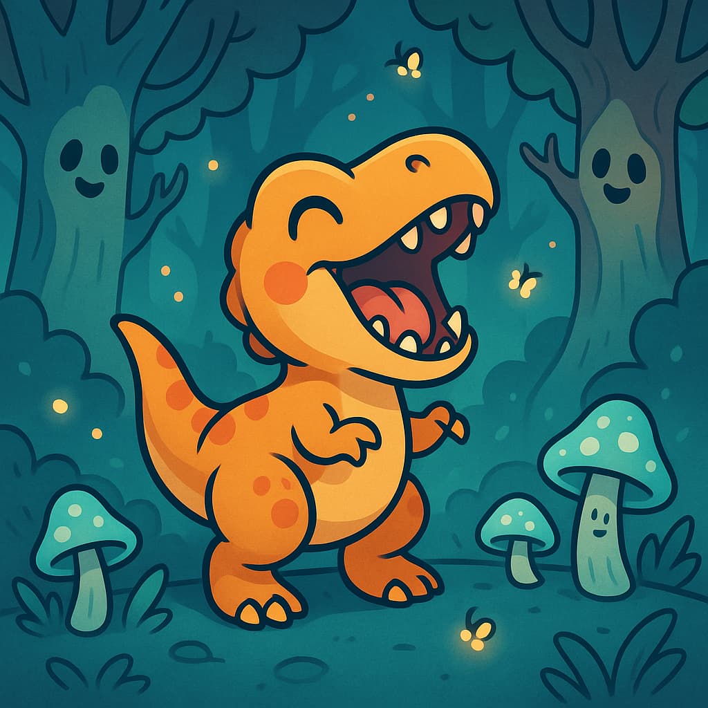 Ideias de colorir dinossauros assustadores com vaga-lumes e cogumelos