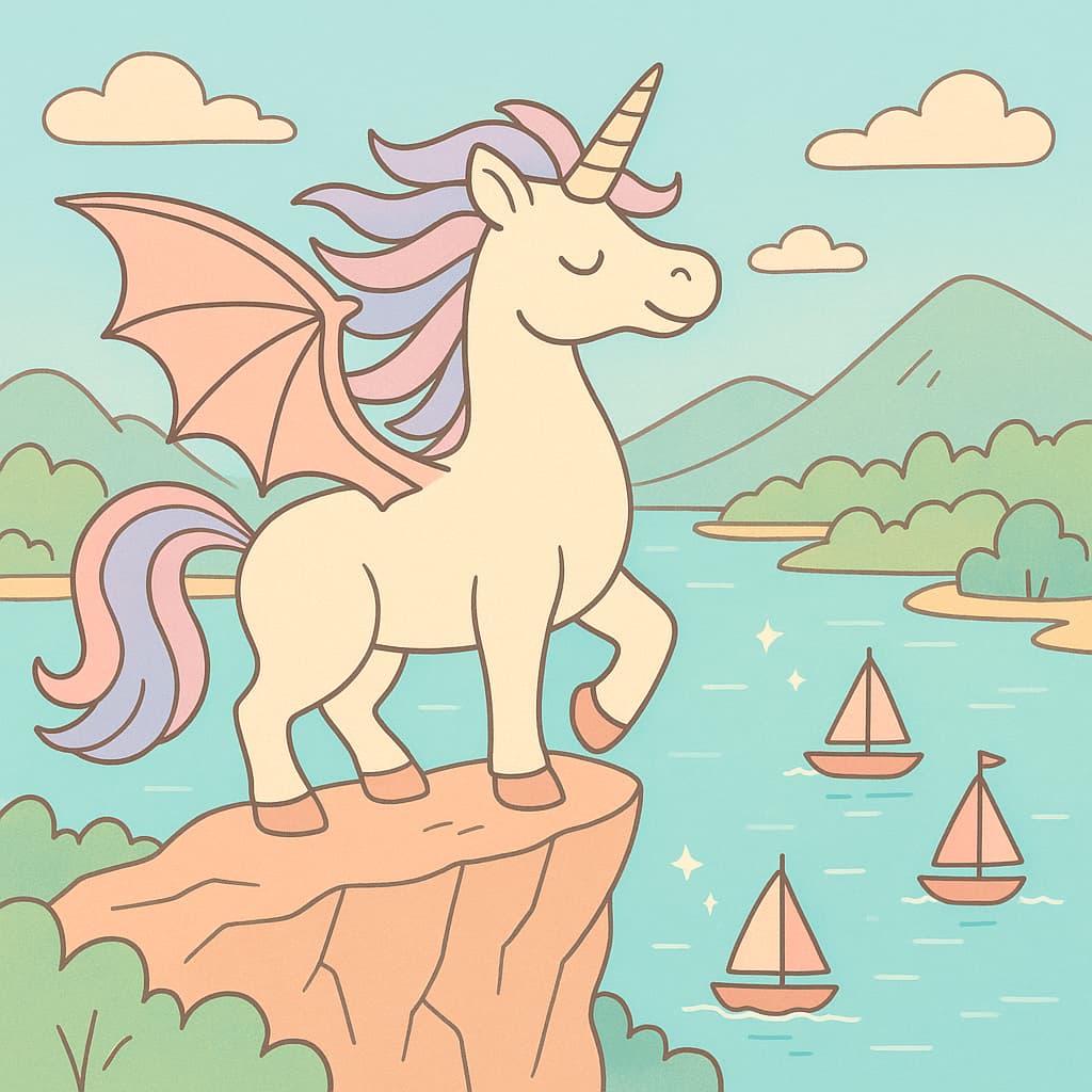 Crianças colorindo unicórnio com asas na praia