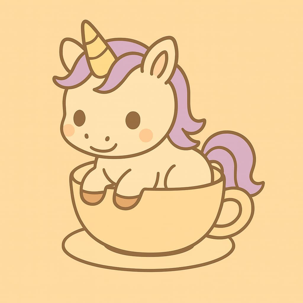Unicórnio fofo em uma xícara pronto para colorir