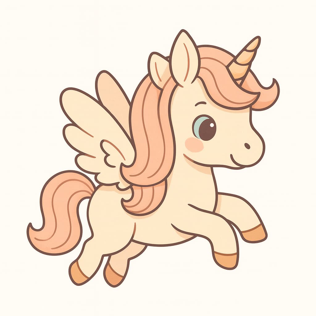 Desenho fácil de unicórnio voando com crina pêssego