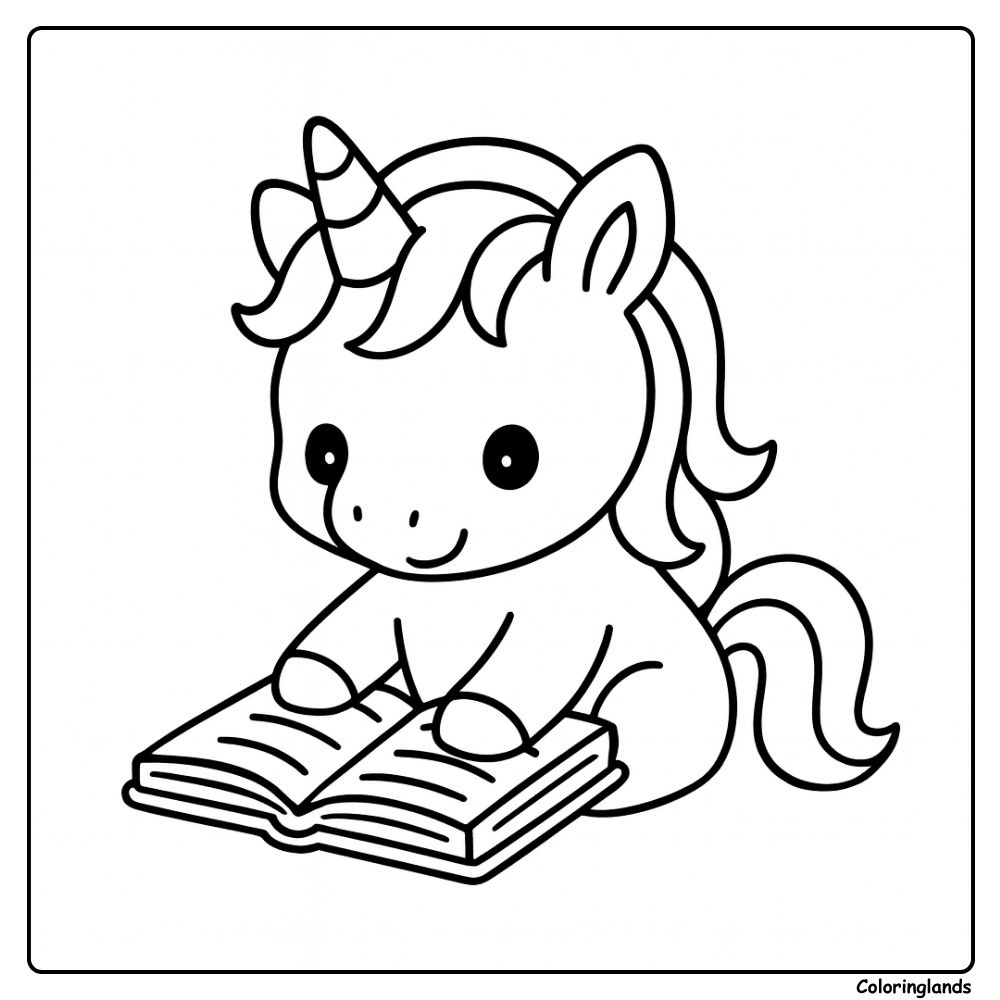 Unicórnio para colorir fácil, desfrutando de uma boa leitura