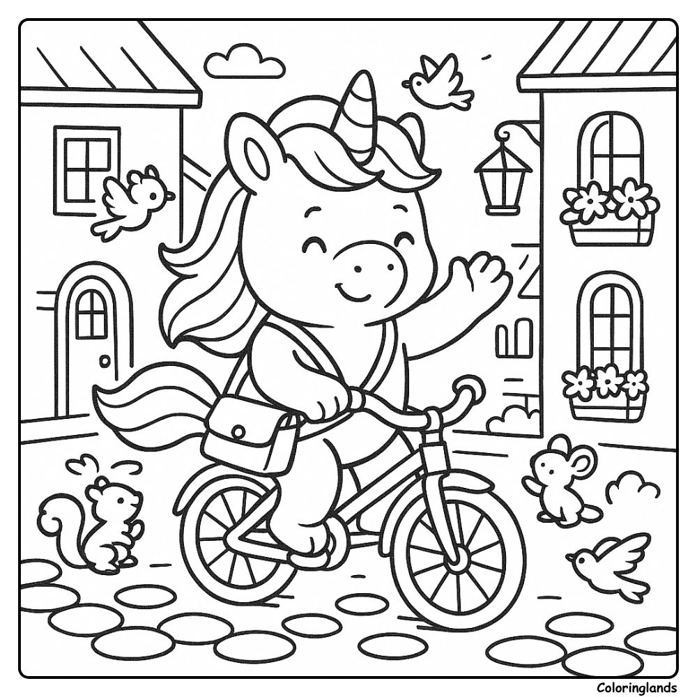 Desenhos para colorir infantil unicórnio acenando para pássaros