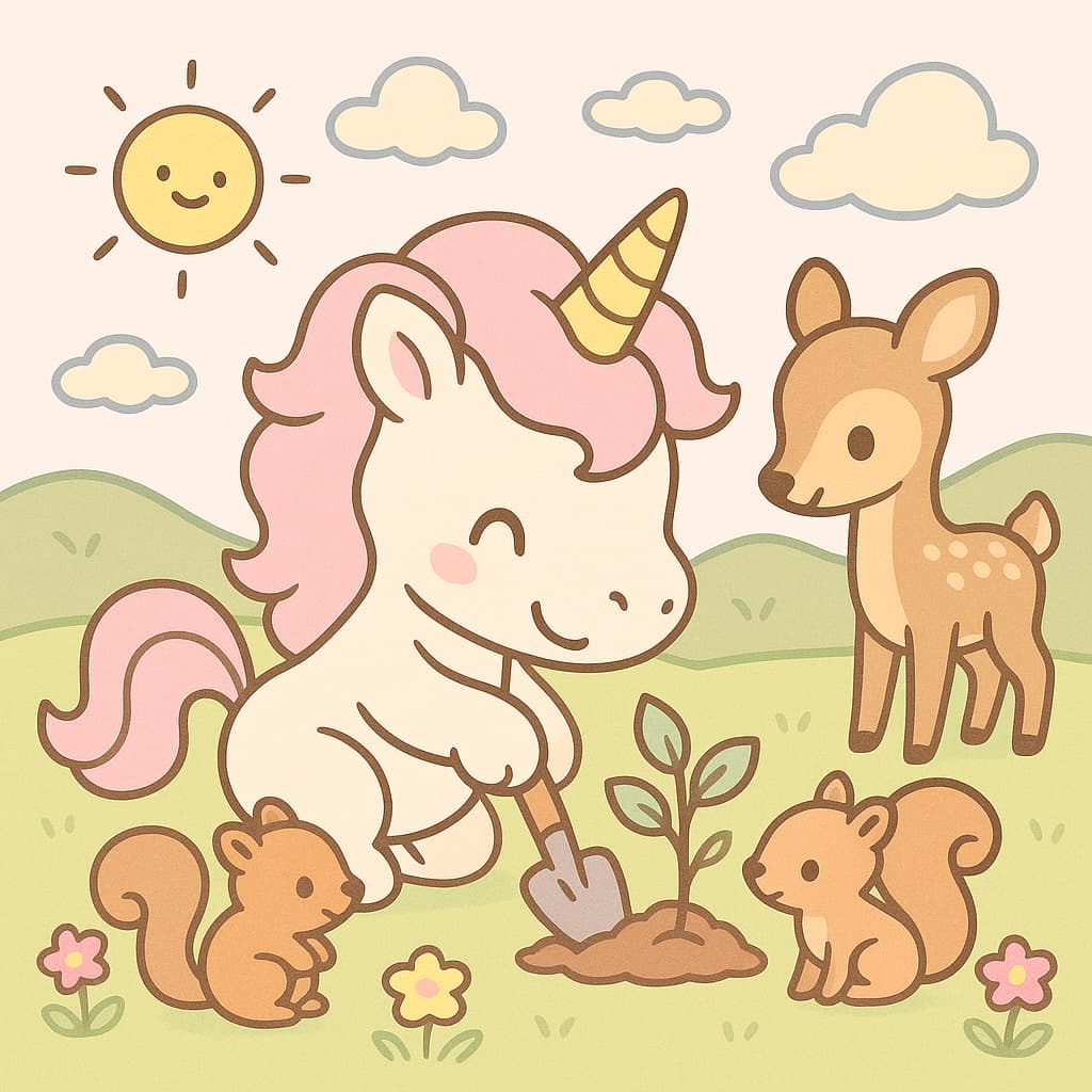 Unicórnio e amigos da floresta com cervo para crianças