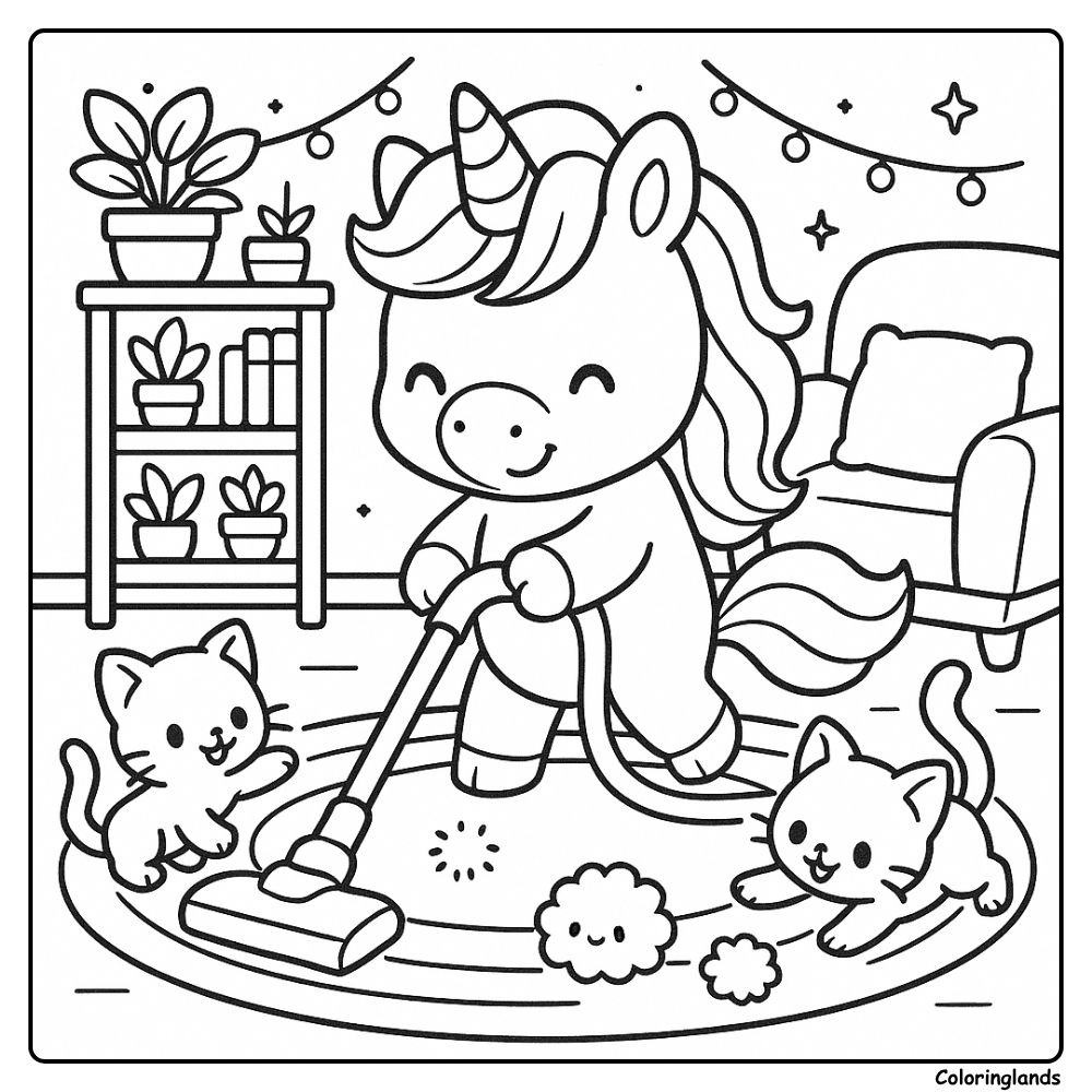 desenhos para colorir infantil unicórnio com gatinhos brincalhões