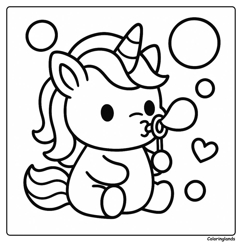 Páginas para colorir de unicórnio para crianças pequenas com bolhas encantadas