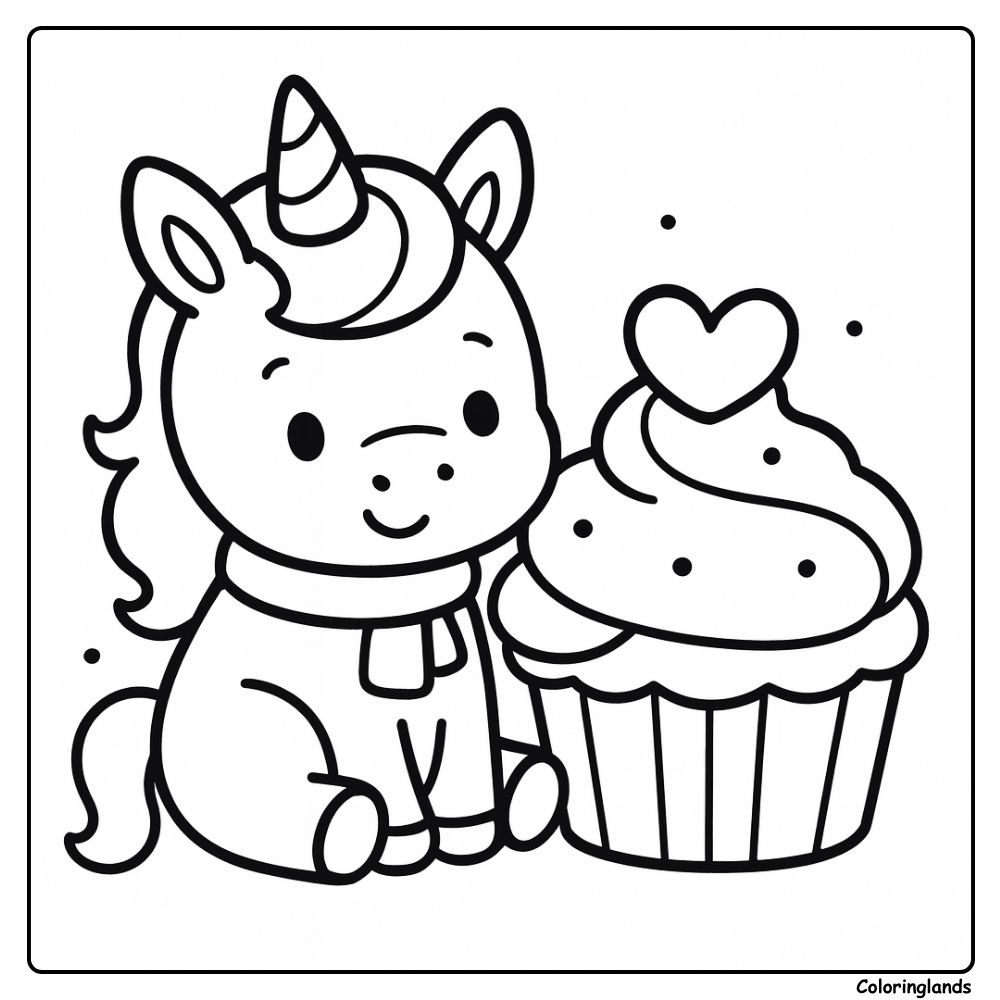 Unicórnio para colorir fácil com cupcake gigante