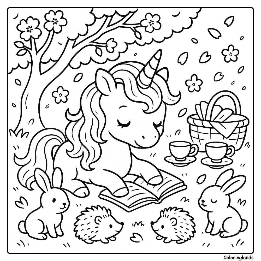 desenhos para colorir infantil unicornio com coelhinhos e ouriços