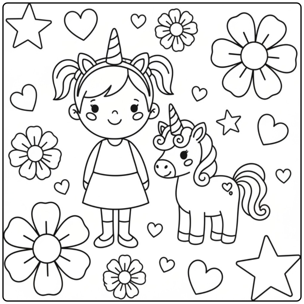Menina unicornio para colorir! Lindo desenho para colorir menina unicornio.