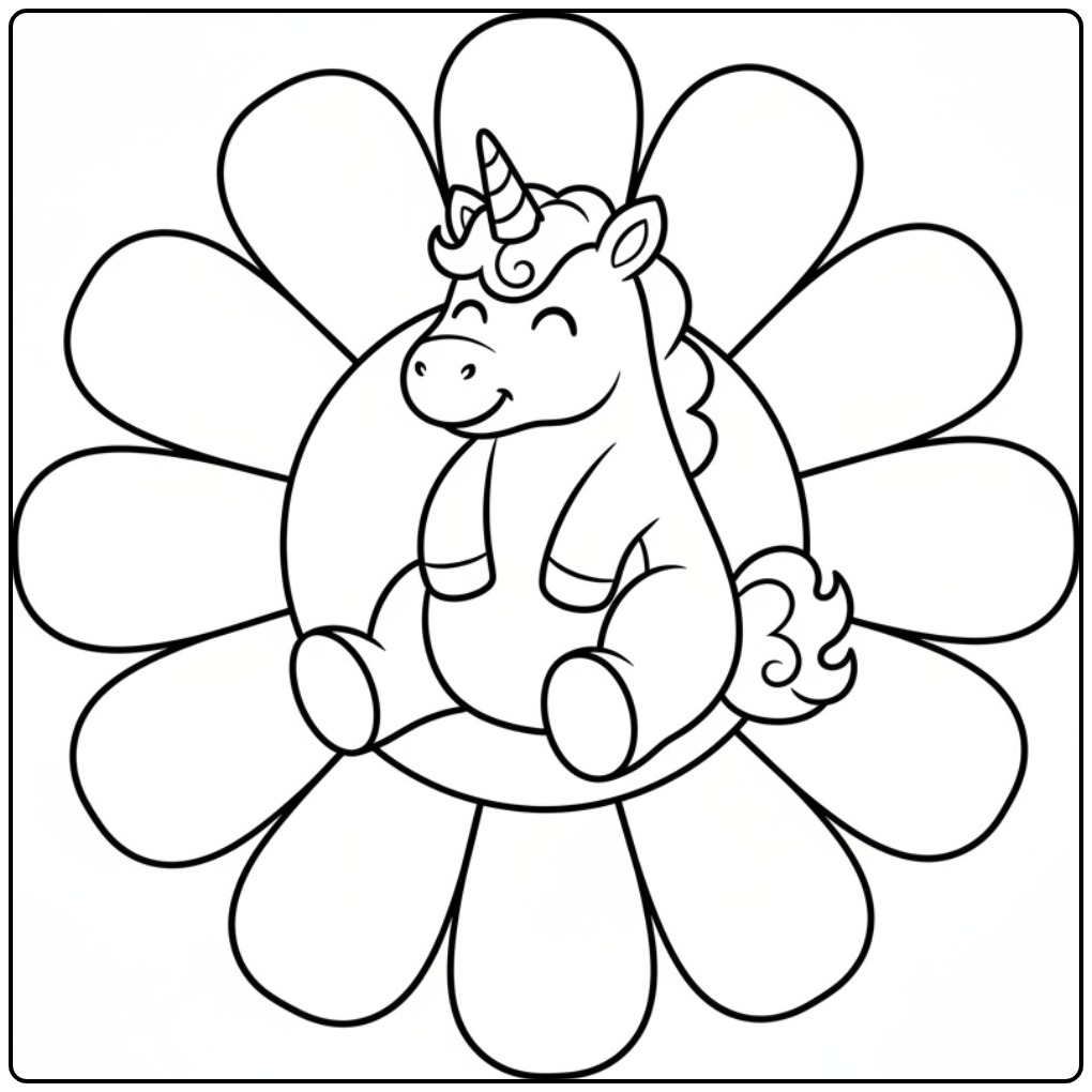 Desenho de unicornio bebe para colorir na flor, pura magia!