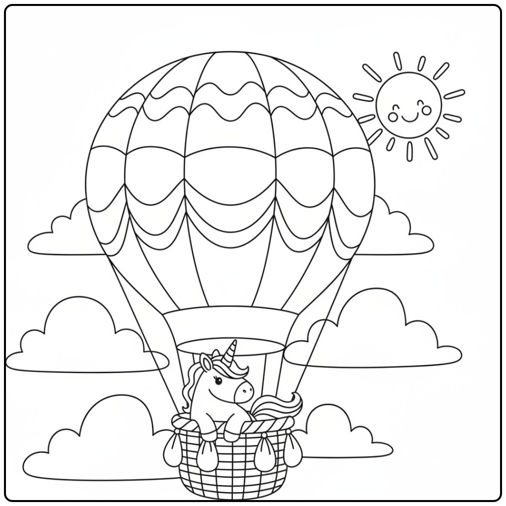 Desenho de um unicornio para colorir num balão feliz!