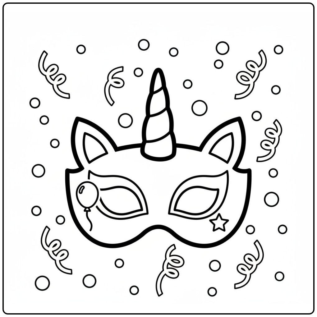 Divirta-se com esta máscara de unicornio para colorir cheia de festa!