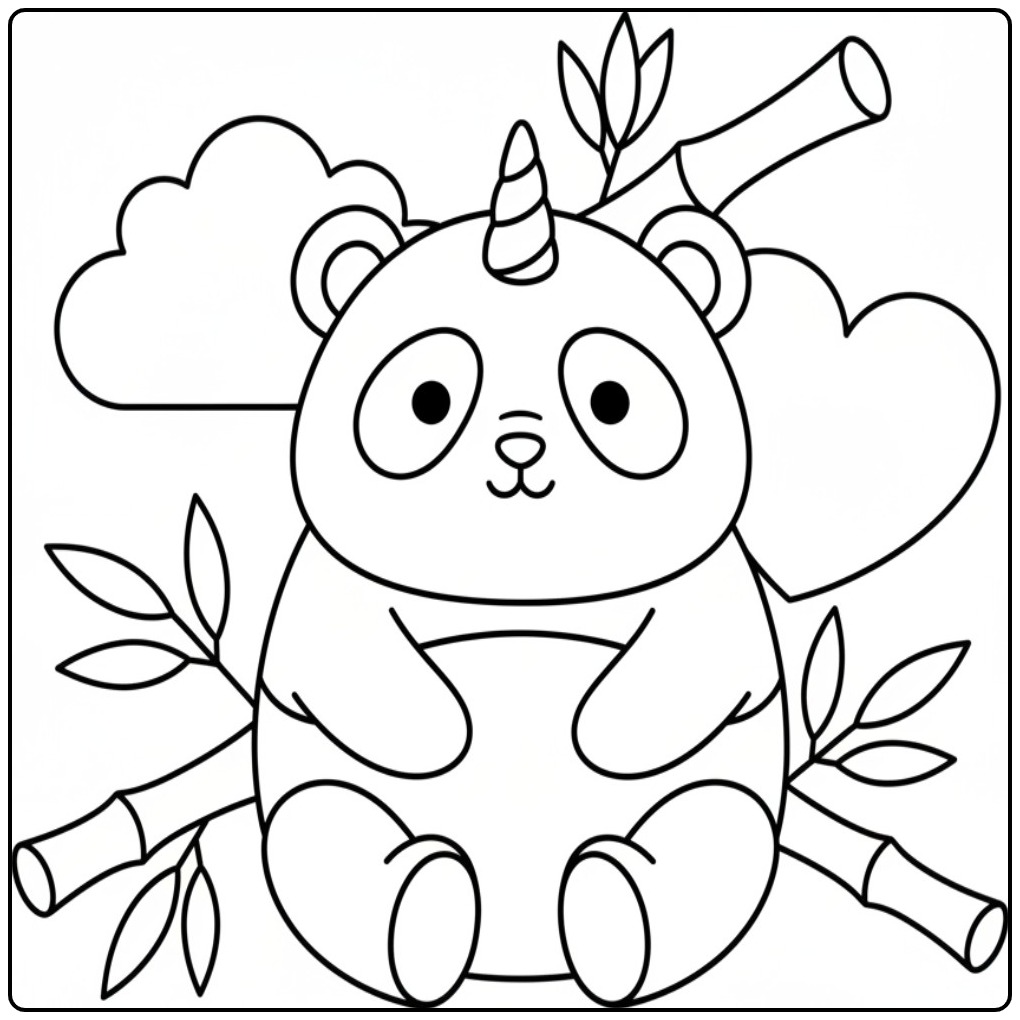 Panda unicórnio para colorir fofo e cheio de magia!