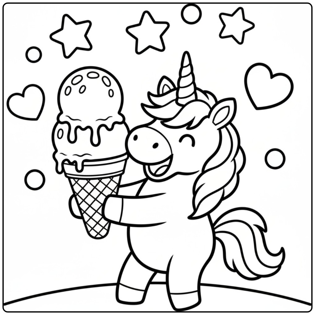 Unicórnio e sorvete para colorir. Lindo sorvete de unicórnio para colorir!