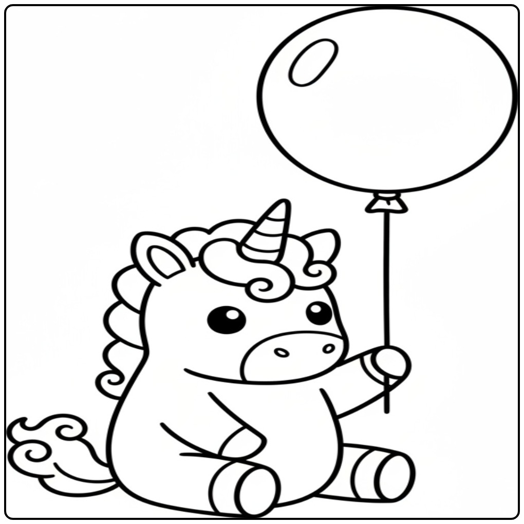 Desenho de unicornio bebe para colorir com balao fofo!