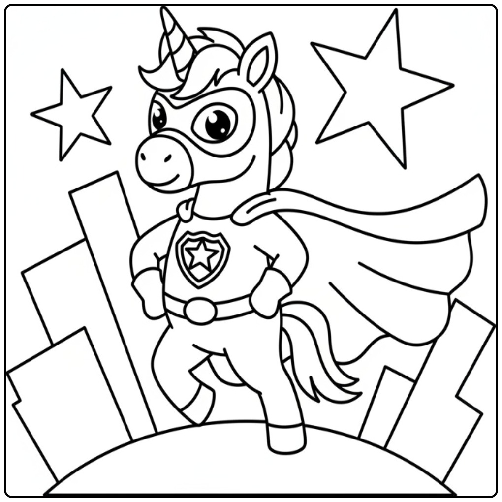 Desenho de unicornio bebe para colorir, um super herói fofo!