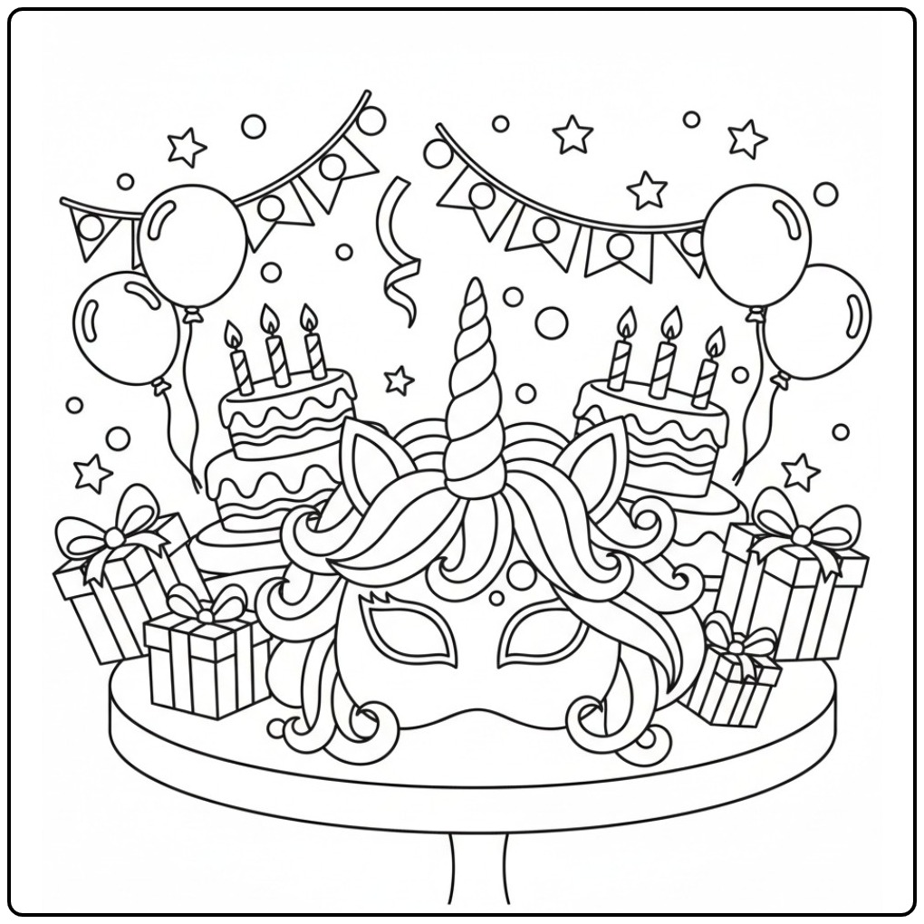 Desenho de mascara de unicornio para colorir em festa de aniversario
