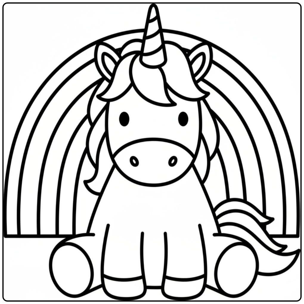 Desenho de unicornio para colorir com arco iris fofo e magico.