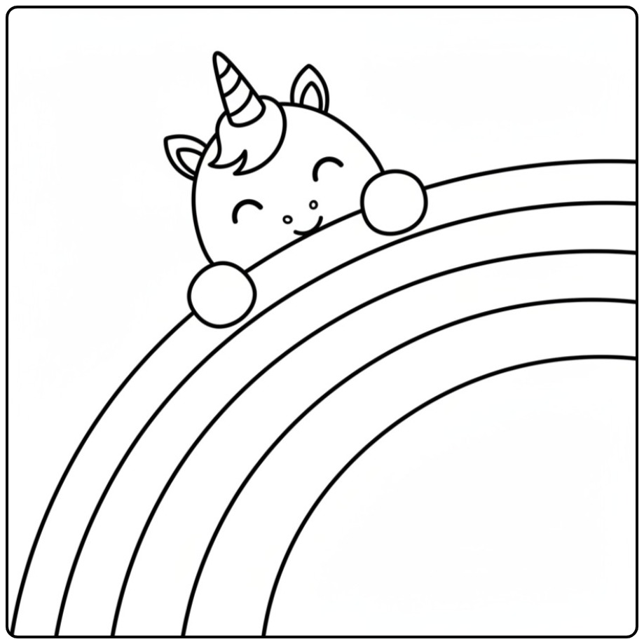 Desenho fofo de unicornio bebe para colorir no arco iris!