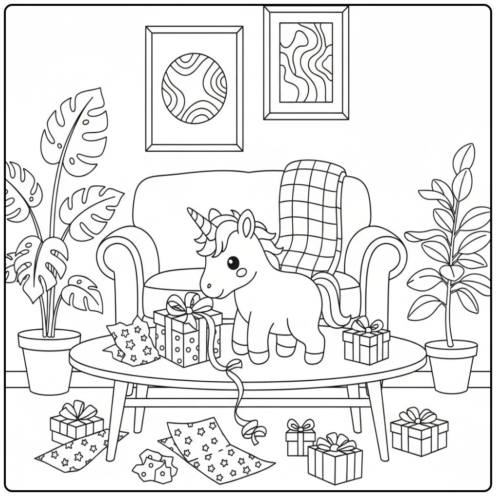 Ilustração fofa de unicornio bebe para colorir, pura magia!