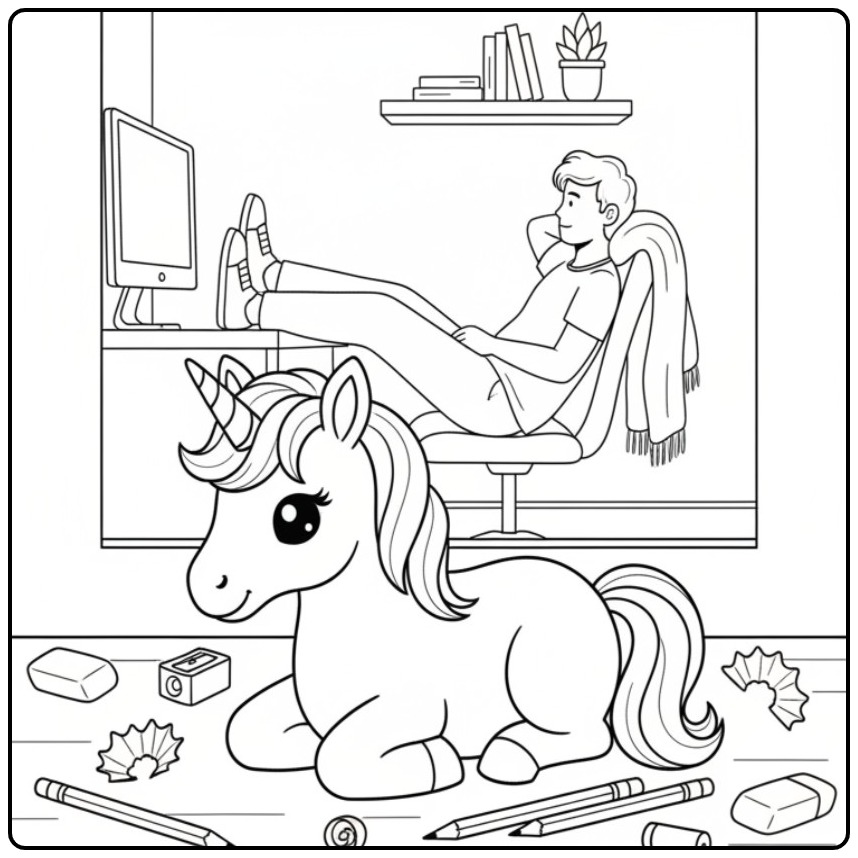 Ilustração de unicornio bebe para colorir fofo em página para colorir