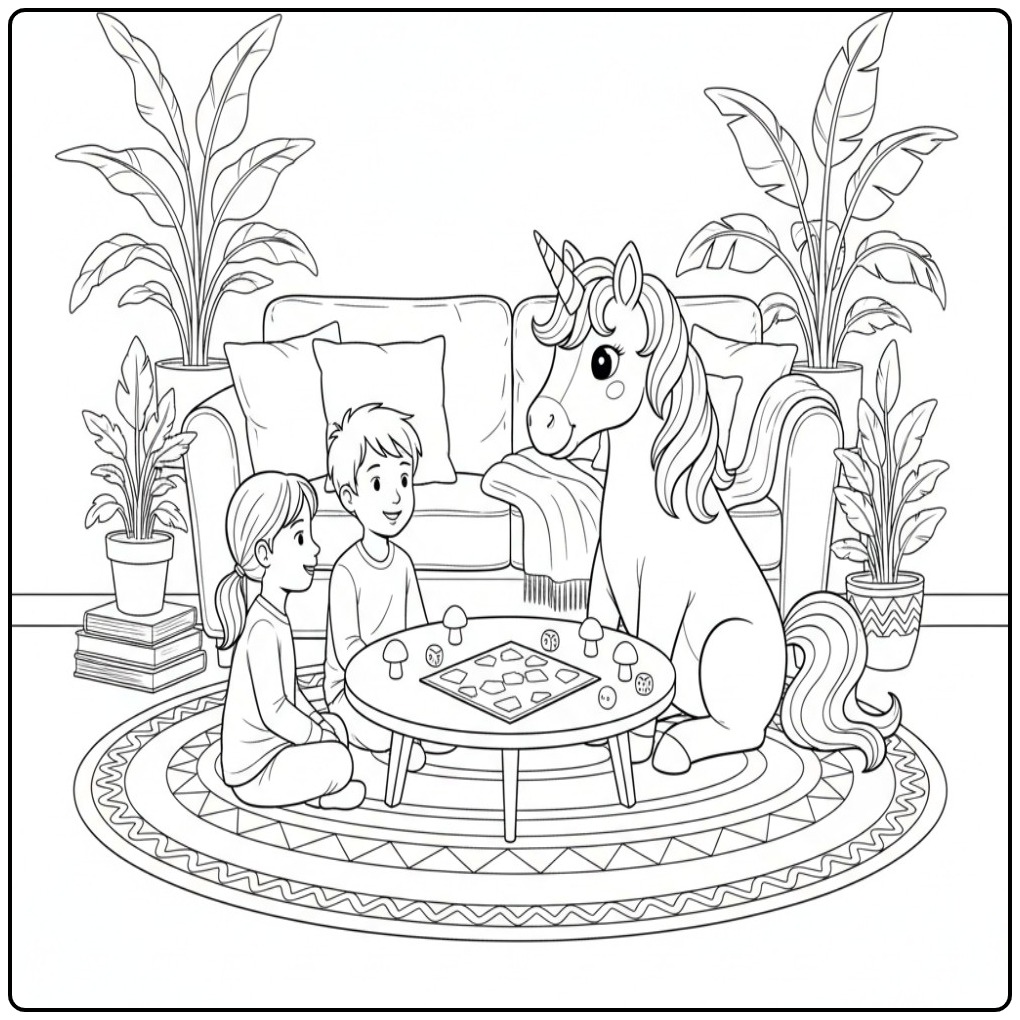 Meninos jogam com unicornio para colorir! Aventura e amizade!