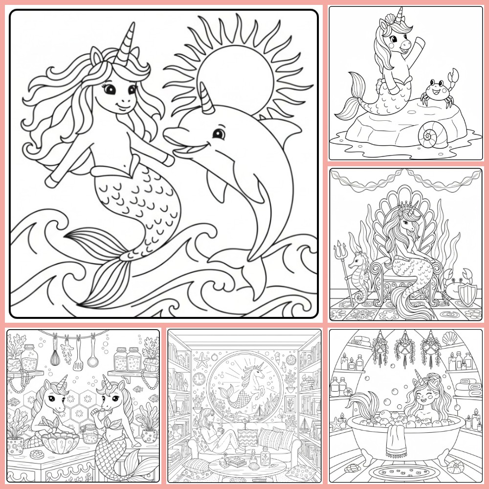 Desenhos de unicórnio sereia para colorir e imprimir grátis PDF