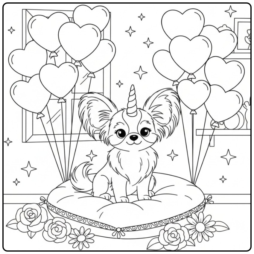 Desenho de Cachorro unicórnio para colorir de Dia dos Namorados.