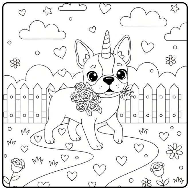 Desenho de Cachorro unicórnio para colorir de Dia dos Namorados.