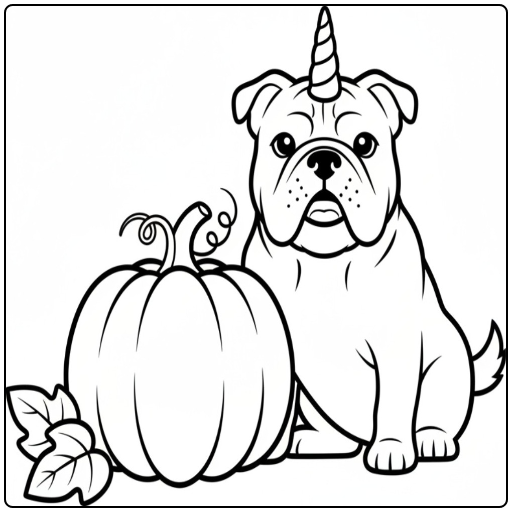 Um fofo bulldog como um cachorro unicórnio para colorir.