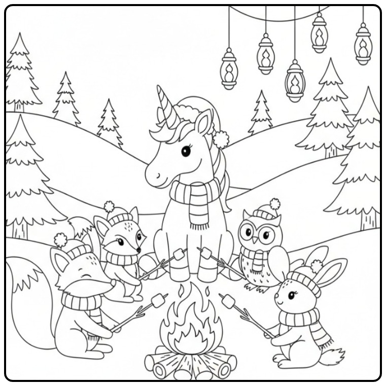 Um fofo unicornio de natal para colorir com seus amigos.