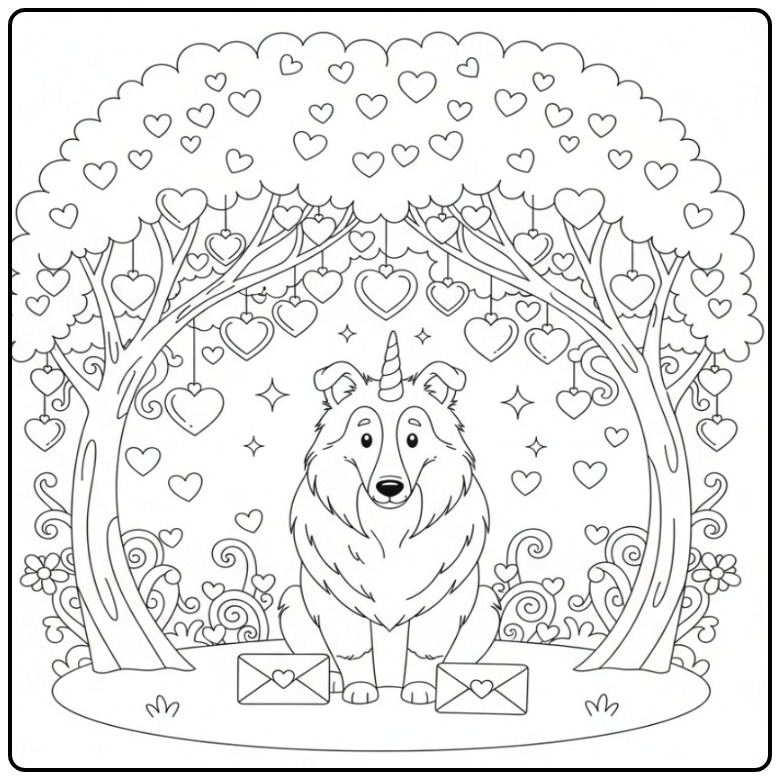 Desenho de Cachorro unicórnio para colorir de Dia dos Namorados