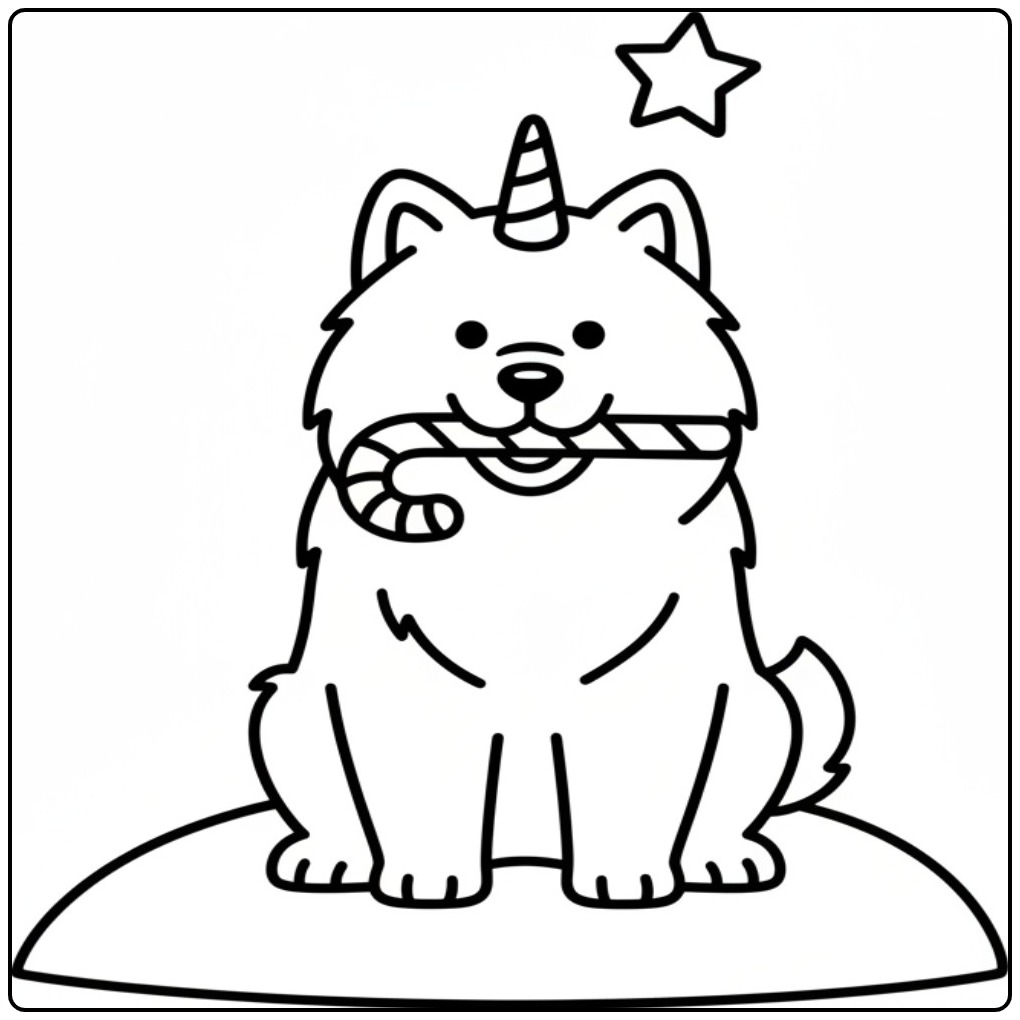 Desenho de um fofo cachorro unicórnio para colorir com doce.